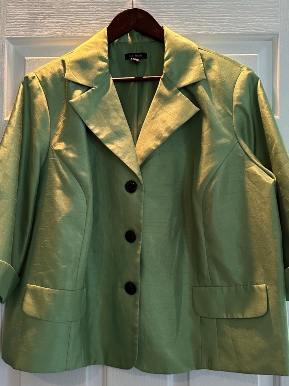 Le Bos Blazer Lime Green 3-Button Lined 3/4 Sleeves Blazer Plus Size 22WP NWOT